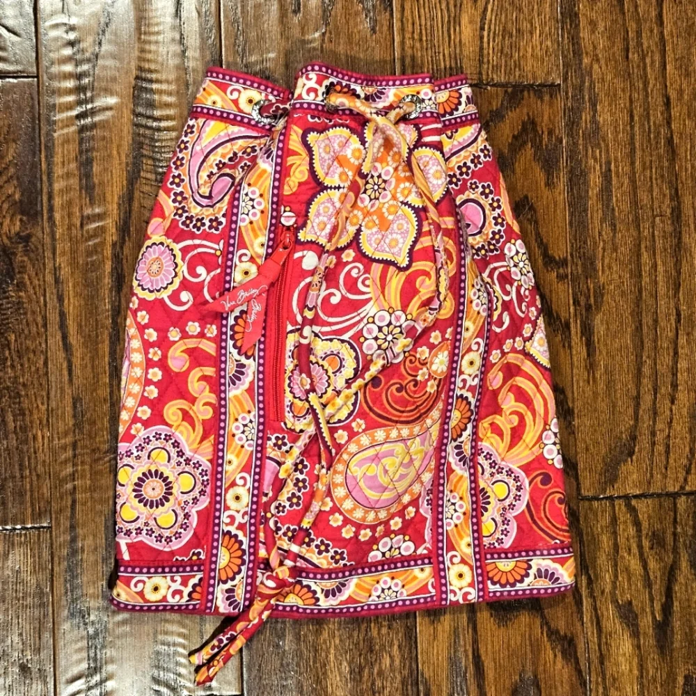 Vera Bradley Drawstring Backpack Cinch Tote Raspberry Fizz Pink Red Paisley 2008